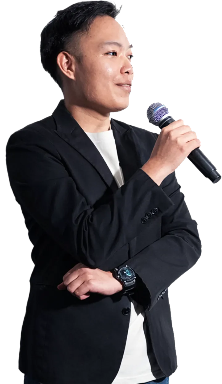 Anson Wong with a microphone